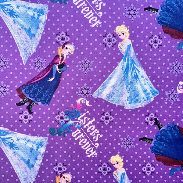 Licensed Frozen Fabrics (Fat Quarters, continuous Cuts, Anna, Elsa, Sisters Forever, Glitter, Cotton, Powerful Beauty, purple)