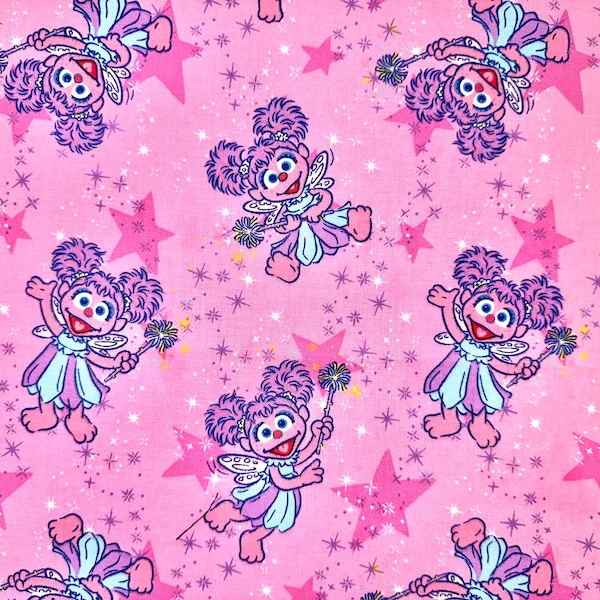 2011 Sesame Workshop Abby Cadabby Licensed Fabric, (continuous cut, cotton, adorable, sesame street, cute, pink, blue, vivid)