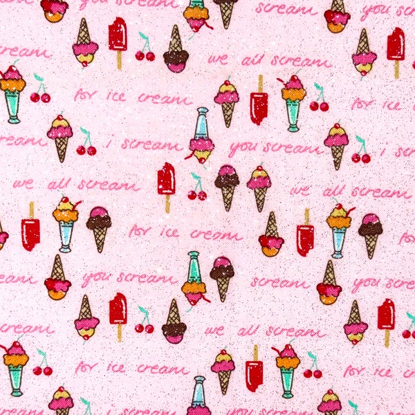 Super Sparkly Ice Cream Glitter Fabric by Fabric Traditions, Fat Quarter (continuous cut, cotton, summer, cute, pink, pretty)