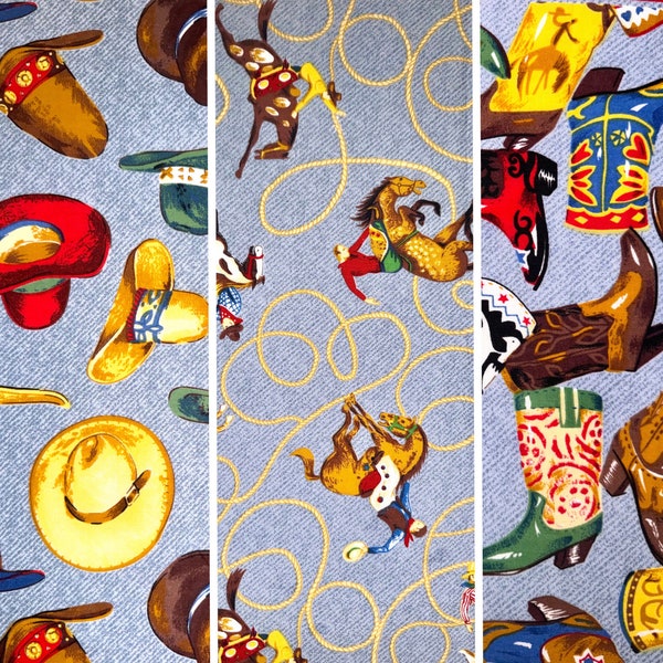 Cowboy Fabric Fat Quarter (Continuous Cut, lasso, horse riding, cowboy hat, cowboy boots, borders, trim, collection, matching)