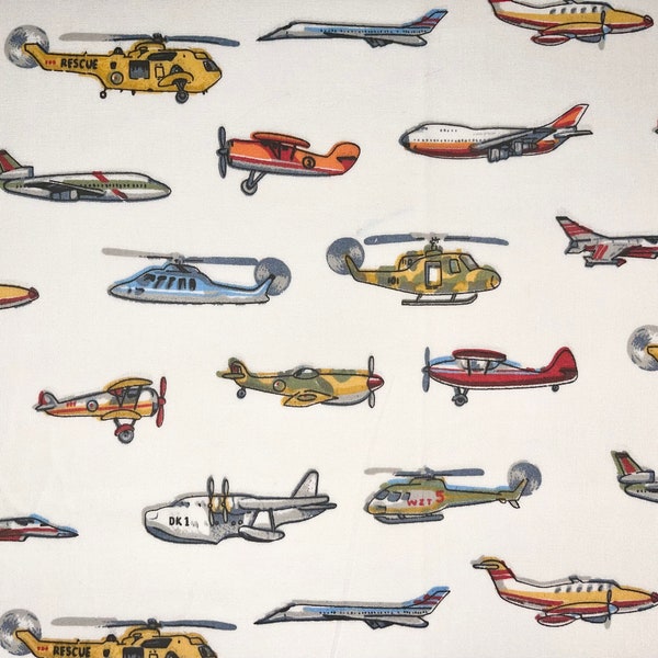 Air Transport Cotton Fabric (fat quarter, continuous cut, helicopters, airplanes, jets, rescue, dk-1, white)