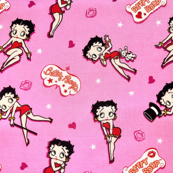 RARE 2007 Betty Boop Licensed Fabric by Fleischer Studios, Fat Quarter ( 18x21”, continuous cut, iconic, classic, retro, pink, love)