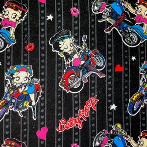 2007 Betty Boop Flannel or Cotton Licensed Flannel Fabric by Fleischer Studios ( 17x21”, continuous cut, classic, retro, motorcycle)