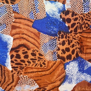 Animal Print Collage, Half Yard (continuous cut, cotton, rare, unique, snake skin, tiger, cheetah, leopard, blue, fur)