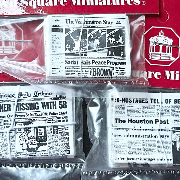 Miniature Vintage Newspaper Stack (The Washington Star, Houston Post, Chicago Daily Tribune, dollhouse, Accessories, Decor)