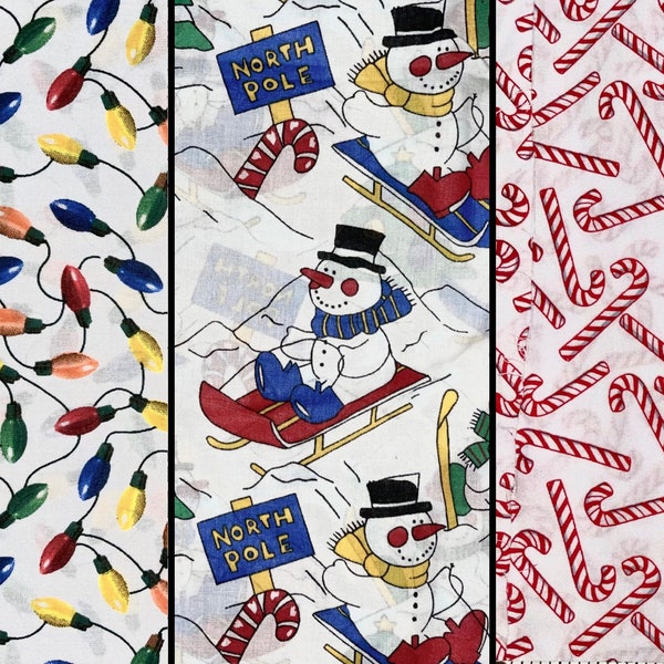 Christmas Fabrics By The Yard (snowmen, candy canes, Christmas lights, festive, toss, skiing)