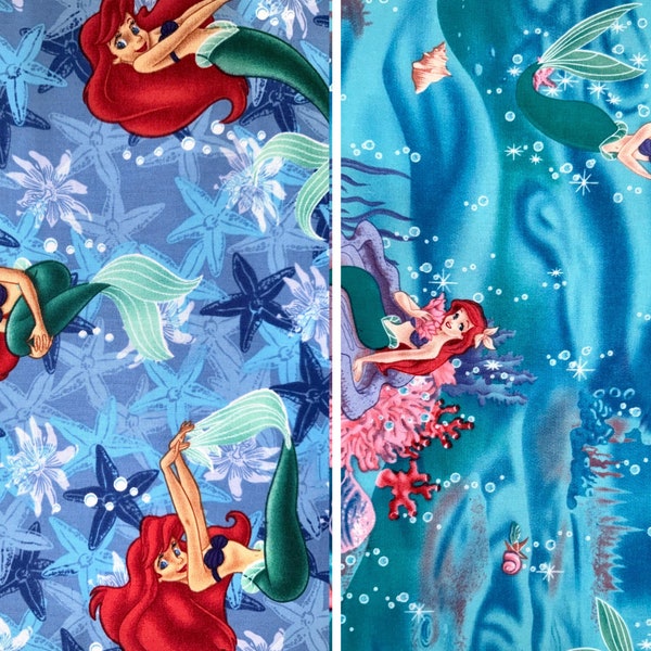 2011 The Little Mermaid Licensed Fabric by Springs Creative (fat quarter, cotton, Disney princess, classic, blue, under the sea, starfish)
