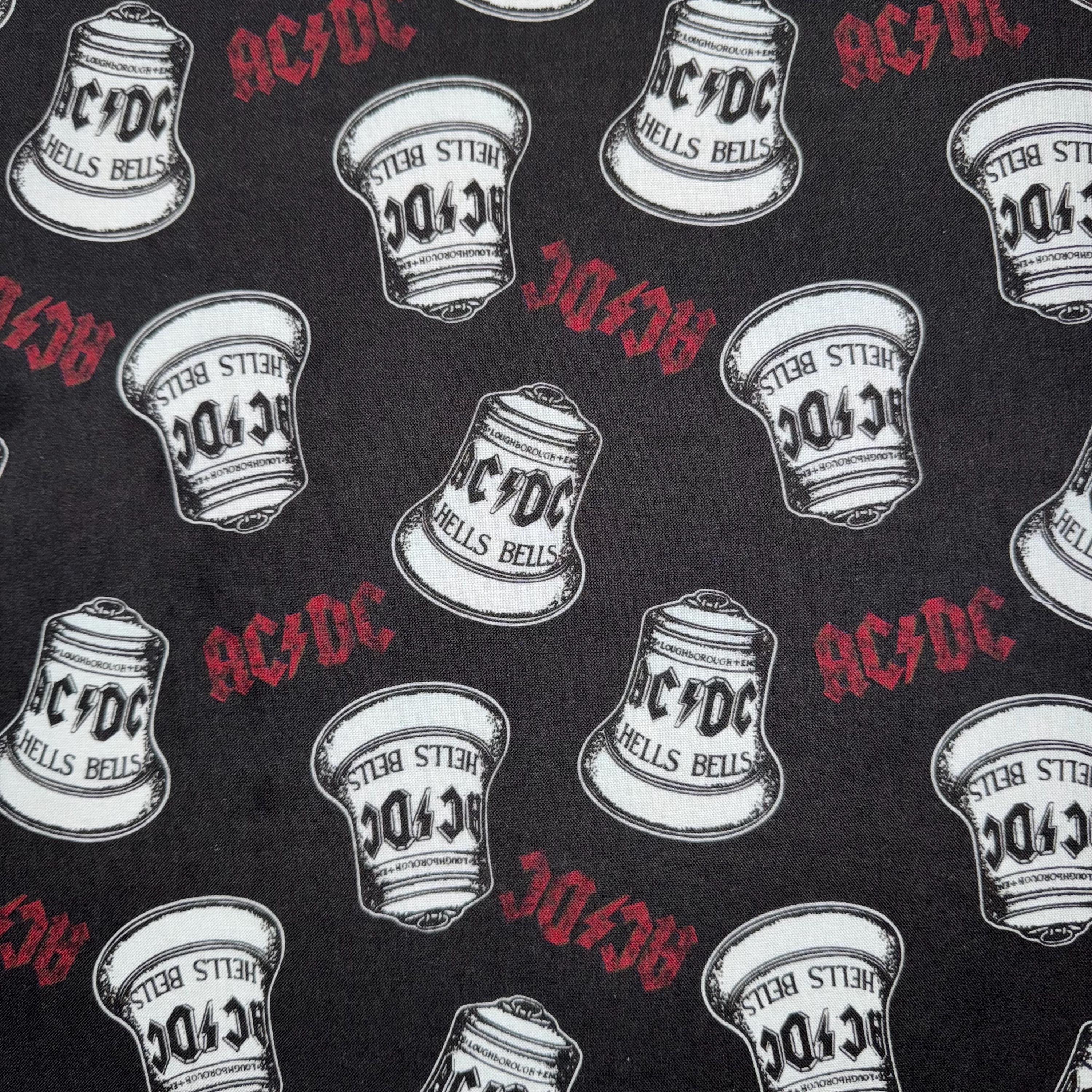 Tela de algodón con licencia de AC/DC Hells Bells (Rock & Roll, Cultura pop, Media yarda, Cuarto gordo, Banda de los 80, Clásico)