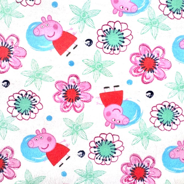 RARE Peppa Pig White Toss Flannel Licensed Fabric by Springs Creative, Fat Quarter (continuous cut, cotton, kids, cartoon, children, girls)