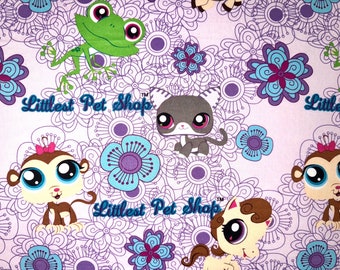 Littlest Pet Shop Licensed Fabric by Hasbro, 15”x42” (continuous cut, pink, purple, large print, childrens, cartoons, cute, kids, animals)