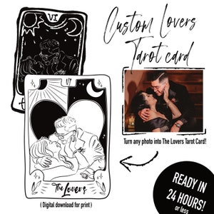 Aangepaste liefhebbers Tarot kaart lijntekening portret, aangepaste paar portret van foto, gepersonaliseerde digitale tekening cadeau, Valentijnsdag cadeau