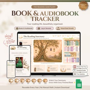 Book Tracker Google Sheets, Aesthetic Reading Log, Digital Reading Journal Spreadsheet, Gamified ADHD Library Dashboard (Essential Edition)