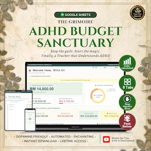ADHD Budget Planner Google Sheets, Automated Expense Tracker, Gamified Finance Spreadsheet, Neurodivergent Friendly, Witchy Aesthetic