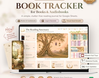 Book Tracker Google Sheets, Aesthetic Reading Log, Digital Reading Journal Spreadsheet, Gamified ADHD Library Dashboard (Essential Edition)