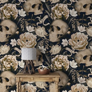 Gothic Damask Peel and Stick Wallpaper, Dark Victorian Removable