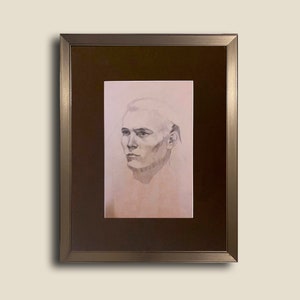 ORIGINAL Portrait male Vintage drawing 1950s Ukrainian artist Tkachenko Evgeniy