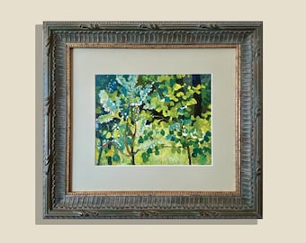 Vintage Forest Green Landscape Oil Painting – 1980s Ukrainian Art – Framed Original Textured Artwork – Nature Wall Decor