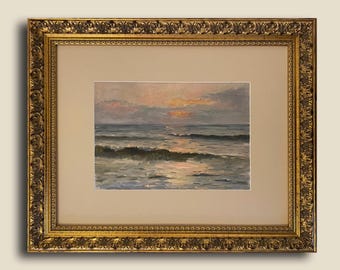 ORIGINAL Seascape sea wave oil Artwork vintage art 1950s Mid 20th Century Wall Art Ukrainian art
