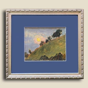Landschaft Sonnenuntergang über dem Hügel original Vintage Nachkriegs Kunstwerk 1958 Ukrainischen Künstler Tkachenko Evgeniy