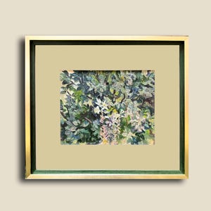 ヴィンテージ印象派のユリの油絵 - 額入り花風景画