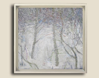 Vintage Winter Forest Original Oil Painting, Ukrainian Artist Yablonska, 1980s
