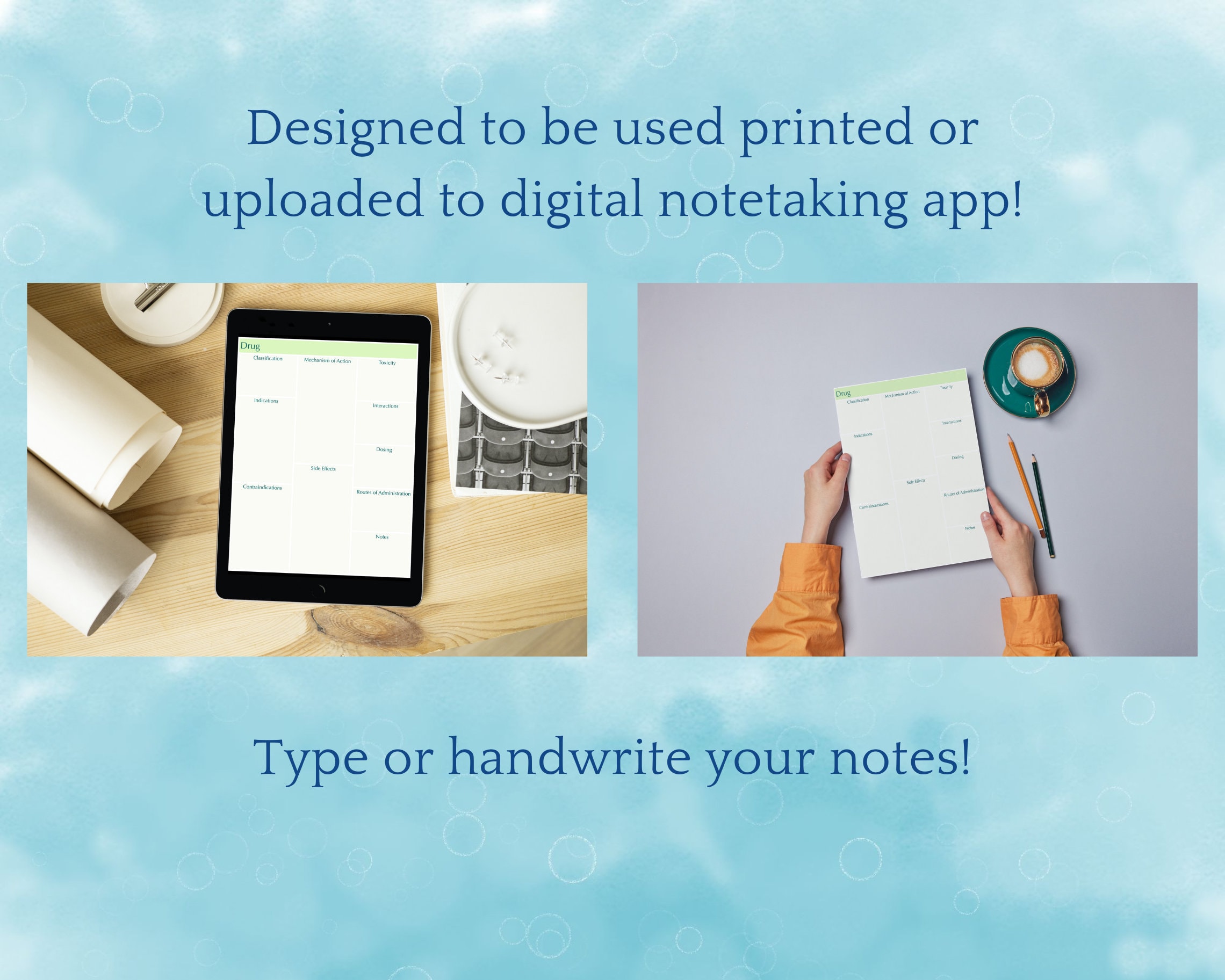 Pharmacology Note Template/revision Sheet for Medical School/nursing