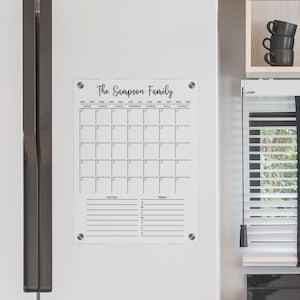 Calendrier acrylique pour réfrigérateur | Agenda magnétique | Tableau effaçable à sec personnalisé | Planificateur de repas mensuel | Décoration de cuisine | Aperçu gratuit dans 12 heures !