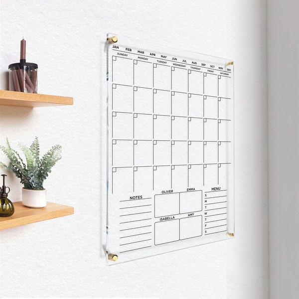 Vertical Acrylic Calendar | 2024 Wall Calendar | Family Planner | Monthly & Weekly Calendar | Large Dry Erase Board | Free Shipping