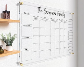 Acryl Familienplaner | Personalisierter Monatskalender | Trocken abwischbares Brett | Wandkalender mit Marker | GOLD Text-Option | Kostenloser Versand