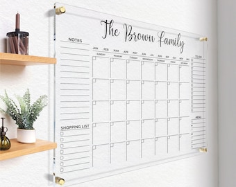 Acrylic Wall Calendar | Personalized Family Planner | Monthly Weekly Calendar |  Acrylic Dry Erase Board | Large 2024 Glass Command Center