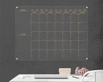 Acrylic Calendar Gold-Text | Monthly & Weekly Planner for Wall | Family Calendar with Names | Dry Erase Board | Free Preview in 12 Hours!