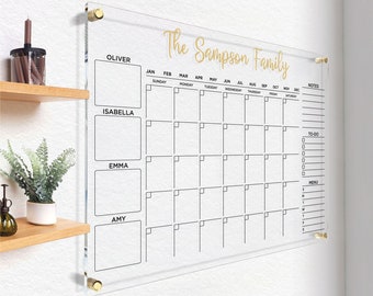 Personalisierter Acrylkalender für die Wand | Acryl trocken abwischbares Brett | Monats- & Wochenplaner 2024 | Kalender mit Marker | Familienkalender