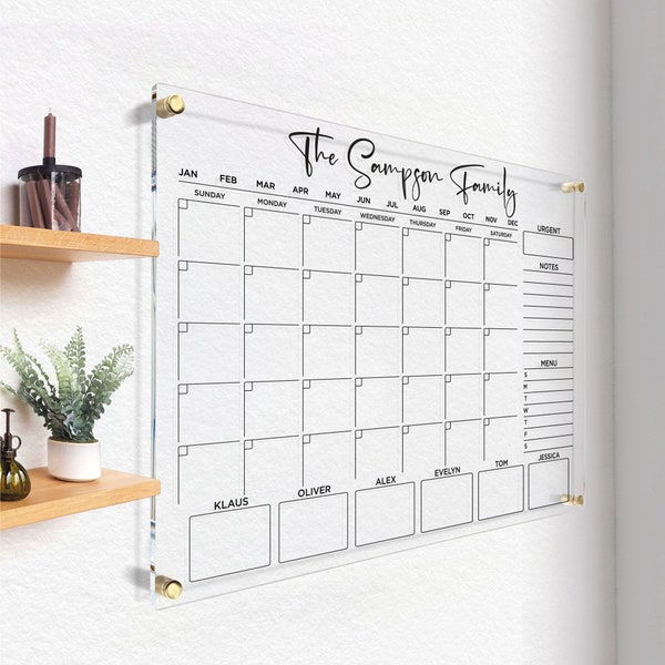 Dry Erase Acrylic Calendar | Monthly & Weekly Planner for Wall | Clear Family Wall Calendar | With Marker | Free Preview in 24 Hours!