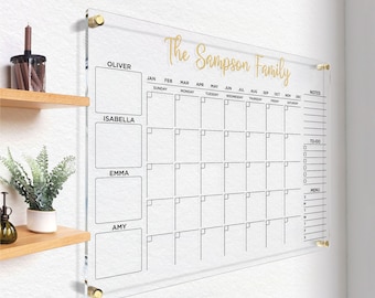Calendario acrílico personalizado para pared / Pizarra acrílica de borrado en seco / Planificador mensual y semanal 2025 / Calendario con marcador / Calendario familiar