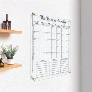 Acrylic Dry Erase Calendar | Custom Planner for Wall | Monthly Weekly Calendar | Gold Text Planner | Command Center | Free Express Shipping!