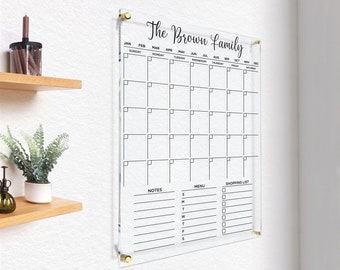 Acrylic Dry Erase Calendar | Custom Planner for Wall | Monthly Weekly Calendar | Gold Text Planner | Command Center | Free Express Shipping!