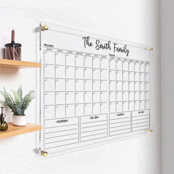 Two Month Acrylic Calendar Dry Erase Family Planner Wall Organizer With  Markers 2023 Command Center Free Preview in 24 Hours 