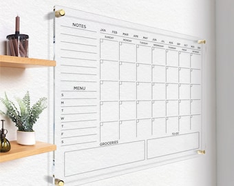 Grand calendrier en acrylique | Agenda mensuel et hebdomadaire mural | Tableau mémo personnalisé | Tableau effaçable à sec | Agenda 2024 | Livraison express gratuite !