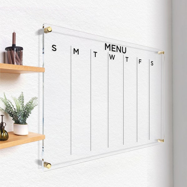 Acrylic Weekly Menu | Horizontal Dry Erase Menu | Menu Schedule 2024 | Menu Board with Marker | Clear Weekly Planner | Free Express Shipping