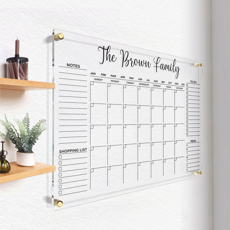 Acrylic Wall Calendar | Personalized Family Planner | Monthly Weekly Calendar | Acrylic Dry Erase Board | Large 2025 Glass Command Center