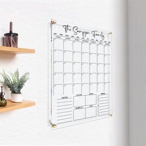 Acrylic GOLD Text Family Planner Dry Erase Monthly Wall Calendar Monthly  and Weekly Calendar 2024 With Marker Family Wall Board 