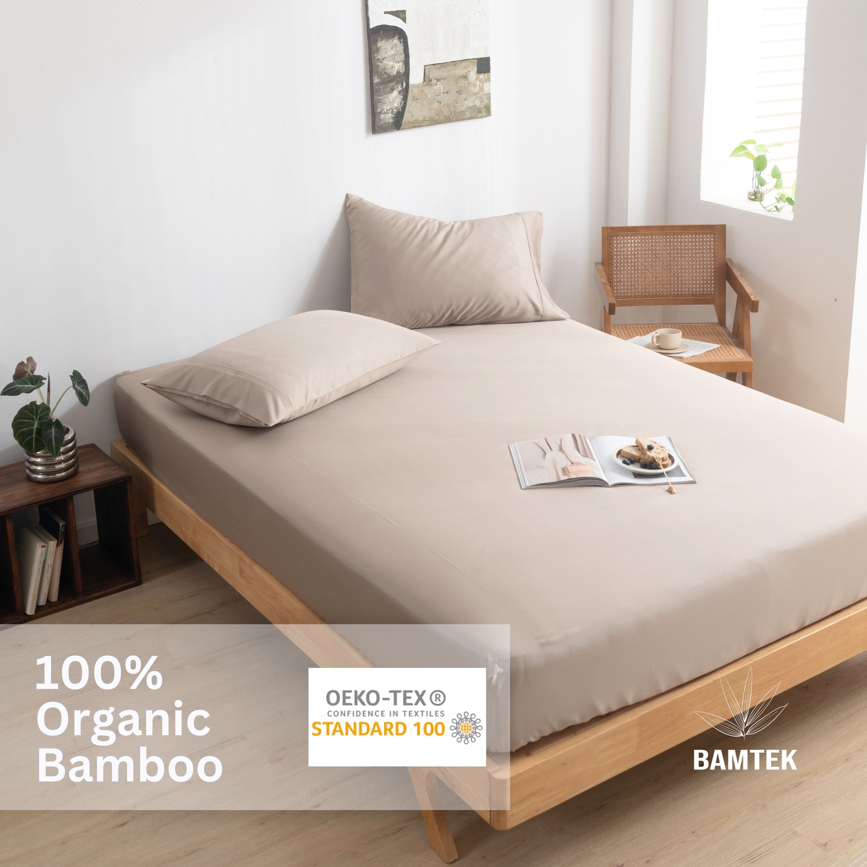 Bamtek 100% Bamboo Sheets Queen Size Bed Soft Luxury Bed Sheets