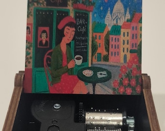 La vie en rose muziekdoos, op maat gemaakte houten muziekdoos, Parijs café