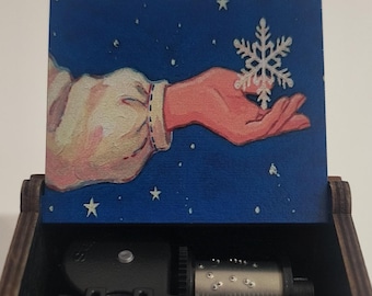 Houten muziekdoos sneeuwkoningin – Magisch lied van de sneeuwprinses, cadeau ijskasteel, wintersneeuwvlok