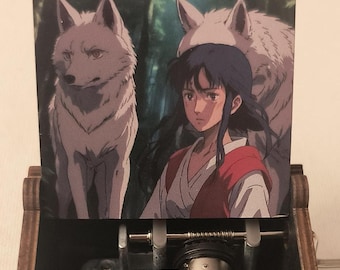 Carillon ispirato agli anime giapponesi, decorazione per la casa in legno fatta a mano, regali di Natale, natura, amicizia, animali, anni '90, Ashitaka, principessa e lupo