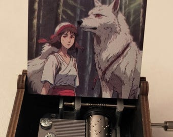 Princess and wolf anime  music box, Wooden Handmade Home decorations Christmas Gifts nature summer plants friendship animal 90s Ashitaka