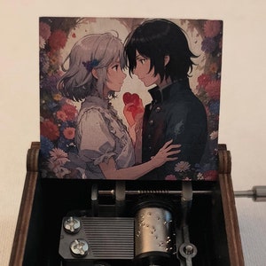 Howl & sophie Japanese anime inspired music box, Wooden Handmade Home decorations Christmas Gift friendship , valentine, Mother&#39;s day