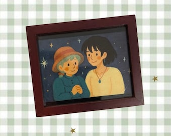 Op Japanse anime geïnspireerde muziekdoos, houten huisdecoraties kerstcadeau vriendschap, valentijn, kasteel