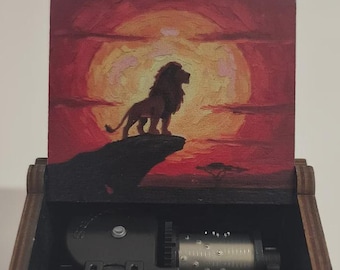 Lion King-muziekdoos, grappig gepersonaliseerd cadeau, Afrikaanse klif en zonsondergang
