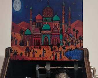 Aladdin-muziekdoos, The Arabian Nights, houten gegraveerde doos kerstcadeau natuur, dier jaren 90 Ashitaka, prinses en wolf, bosgeest